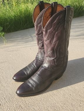 Lucchese 2000 Men's Vintage Leather Western Cowboy Boots In Black Cherry